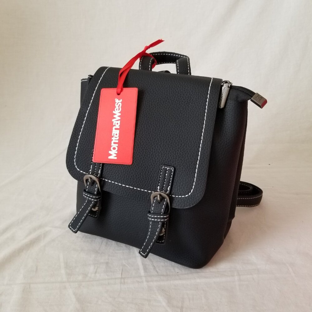 NWT! Montana West Black Faux Leather Mini Backpack Tote Bag w/Adjustable Straps